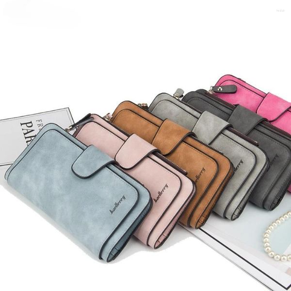 Modische lange Geldbörse mit Schnalle für Damen – mehrere farbige Kartenfächer, Handytaschen, Clutch-Tasche und Halter