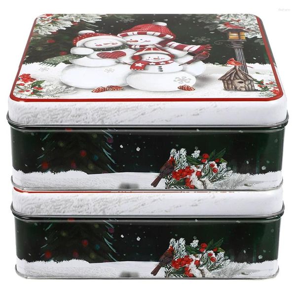 Garrafas de armazenamento 2 PCs Caixa de presente de biscoito de Natal Tinplate Candy Snowman (2 peças) Tinas com tampas decoram