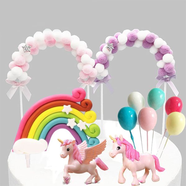 Unicor Cake Topper Miniatura Pegasus Rainbow Figura femmina Angelo Wings Birthday Party Cake Decoration Forniture