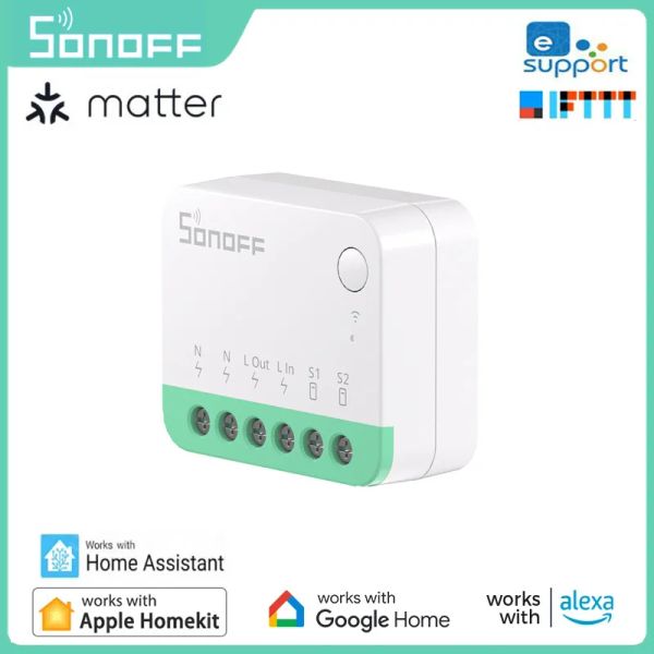 Контроль Sonoff MiniR4M Mini Wi -Fi Extreme ESP32 Чип Smart Switch Matter Compatible Contach Updage Relay для домашней работы Samrt с Alexa