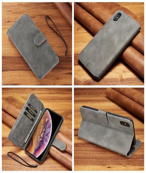 DGMING Leder Brieftasche Hüllen für iPhone 13 Mini Pro 12 11 XR XS MAX X 8 7 6 Plus Retro Vintage Öl Flip Cover Kartensteckplatz ID Stand L3897067