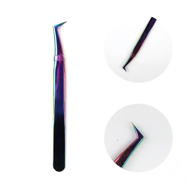 Cílios de cílios cor de arco -íris 6a antiestático aço inoxidável curvado Etapa de ponta reta Industrial Industrial Tweezers Profissional para ferramentas de cílios