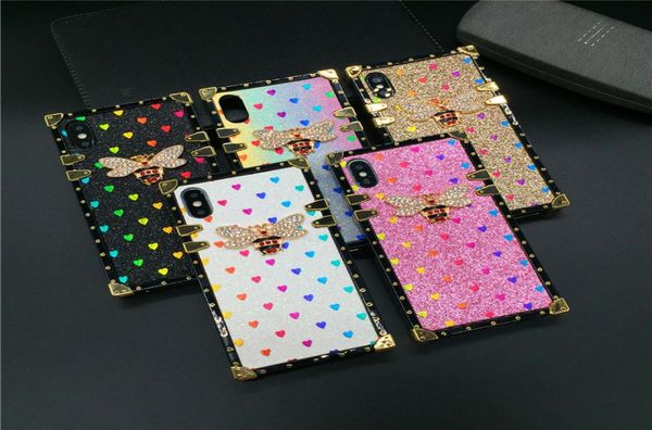 Custodia quadrata di lusso per iPhone 12 Pro X XS XS XR Fashion Heart Glitter Ape Cover Case per iPhone 11 Pro Max 7 8 Plus 6 6S8515164