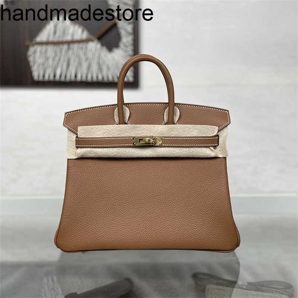 Подличная кожа BK дизайнерская сумочка 2024 Pure Manual Wax Lide Sead Sead Togo Calfskin Золотая коричневая сумочка 25 см.