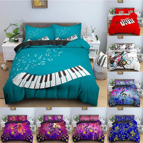 Bettwäsche -Sets Musikmuster -Set Notation und Instrument Duvet Cover -Bettdecke mit Kissenbezug 2/3 PCs Home Textiles