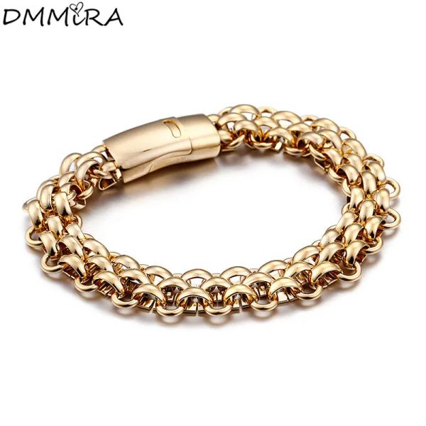 Pulseiras de moda quente homens punk aço inoxidável cor de ouro link link link geométrico Bizantino Chain Bracelets Jóias