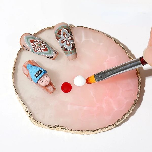 2024 1pc resina redonda ágata stone unhas coloria de coloração de arte unhas prelantes em gel paletes de mixagem placa de tinta manicure prateleira de exibição