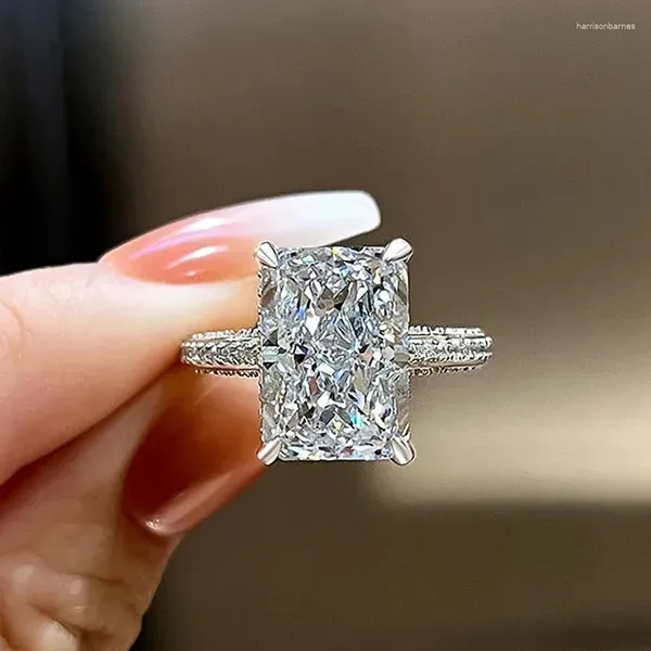 Anéis de casamento huitan design clássico feminino simples retangular zircônia cúbica anel eternidade amor acessórios presente jóias de luxo