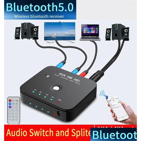 Computerkabel Anschlüsse S HiFi 4-Port 3,5mm Stereo Aux 3 in 1OUT Wireless Music Bluetooth 5.0 O Receiver Infrarot Fernbedienung DOTN7Y