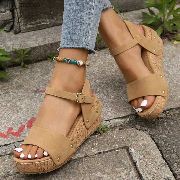 Sandalen dicke alleinige Keilabsatz für Frauen Sommer 2024 Chunky Plattform Sandles Frau Großgröße Knöchelgurt Gladiator Sandalias Mujer H240403RVGN