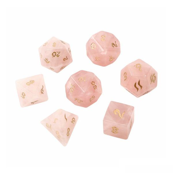 Свободные драгоценные камни натуральные розовые кварцевые кости многогранные кости 7 шт.