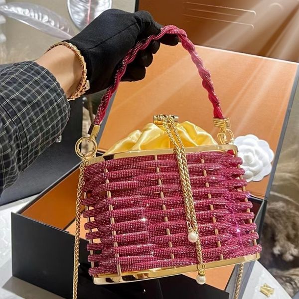 Borsa per secchio di alta moda con paillettes diamantato, sacca per la cena a croce e tote elegante