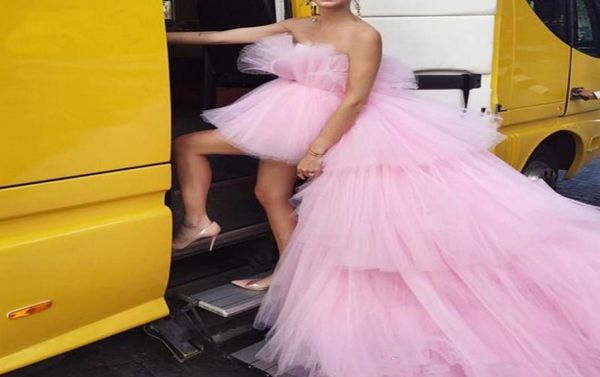 Moda rosa rosa alto Tutu baile vestidos fora do ombro, vestidos de festas longos para os vestidos de concurso de noite chique tule quinceanera d3281814