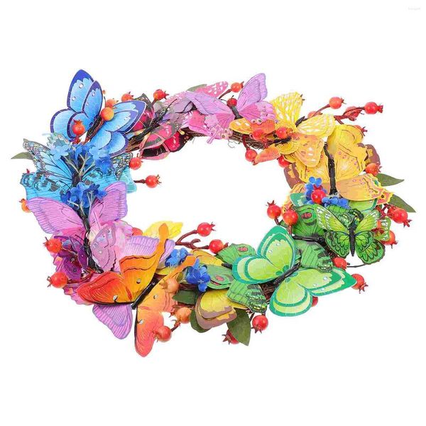 Flores decorativas Porta da frente Summer Wreath Butterfly Hanging Decor Garden com borboletas Charm Decorações de festas de casamento Escritório