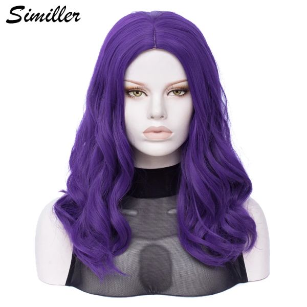 Parrucche Similler Sinitetico Wig Wig Women Curly Curly Heat Resistence Purple lunghe parrucche per cosplay Central Parting