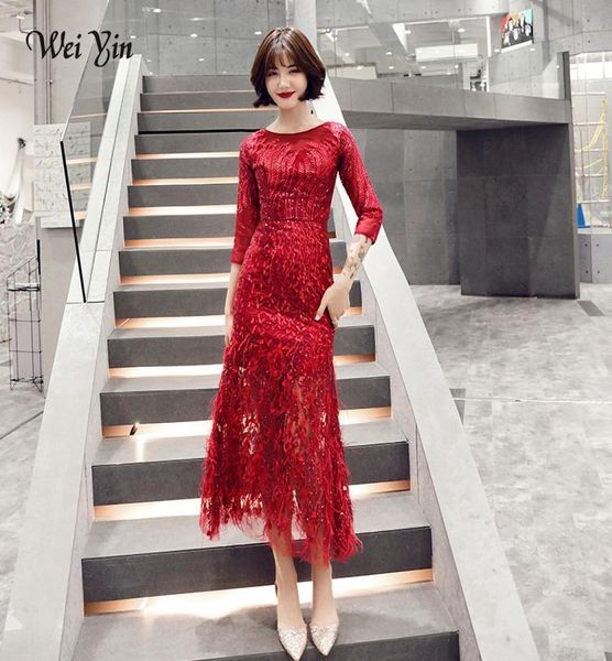 Partykleider Wei Yin Style Teallänge Wein Red Evening 2021 Federn formelle Abschlussballkleider Aline Modes schwarzes Kleid WY16755969013