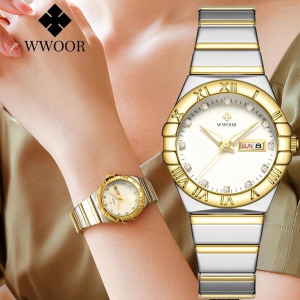 Avanadores de pulso wwoor mujer moda branca diamante ladrinha assista top wrist women simples vestido pequeno relógio feminino