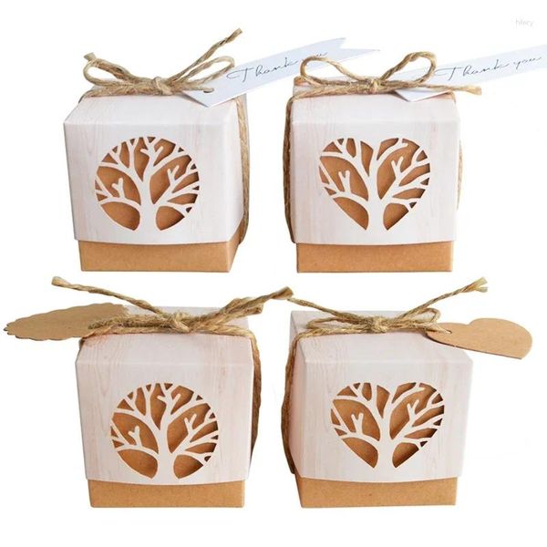 Wrap regalo 50pcs Box di caramelle retrò con etichetta Hollow Heart Tree Kraft Boxies Packies per decorazioni per feste di compleanno per matrimoni