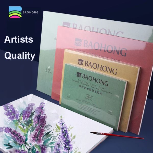 Papel Baohong Artists Paper aquarela Padting Textury para tinta Paip Lápis Pastel e acrílico 20 folhas 300GSM White