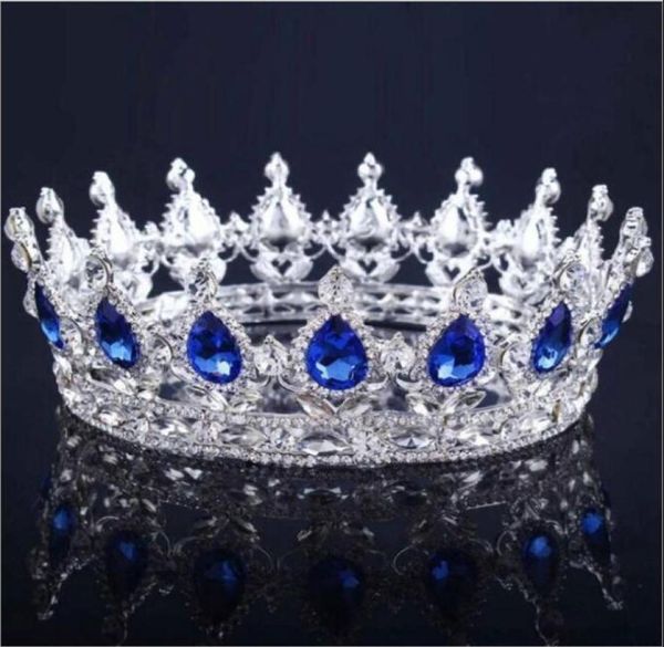 2020 Prinzessin Kristalle Hochzeit Krone Legierung Braut Tiara Barock Königin König Krone Klar Königsblau Rot Strass Braut Tiara Crow9535474