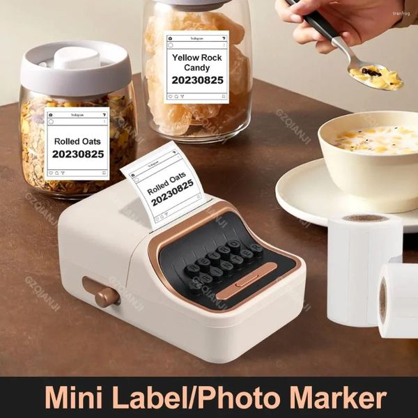Weißer Farbetiketten-Aufkleberdrucker mit selbstklebender Papierrolle, Bluetooth-Wireless-Connect-Tag-Preisnotizdruck für Zuhause und Büro