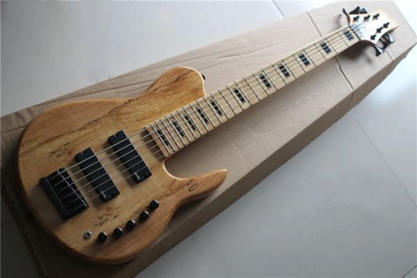 Guitar Flyoung 6 Strings Spalted Maple Veneer Bass Guitar com incrustações de blocos pretos, oferecem personalizar