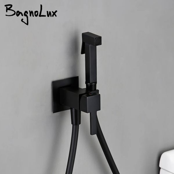 Bagnolux Gun Grey Dired Hand Hond Bidet Sprayer Kit с держателем шланга на стене с горячим и холодным смешанным смесителем ванной комнаты