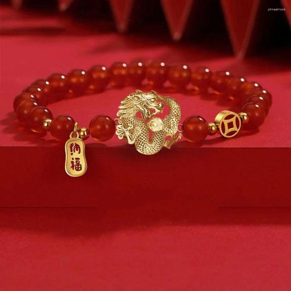 Link braccialetti donne Dragon Bracciale cinese perle zodiacali decorazioni feng shui fortunato anno di allungamento dell'amuleto per