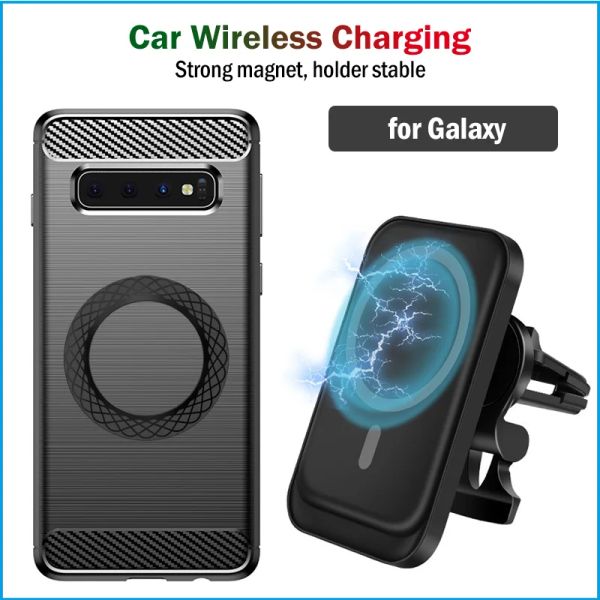 Shaves 15w Carregamento sem fio de carro rápido Fast para Samsung Galaxy S8 S9 S10 Plus S20 Ultra Car Charger+Caso de presente de adesivo magnético