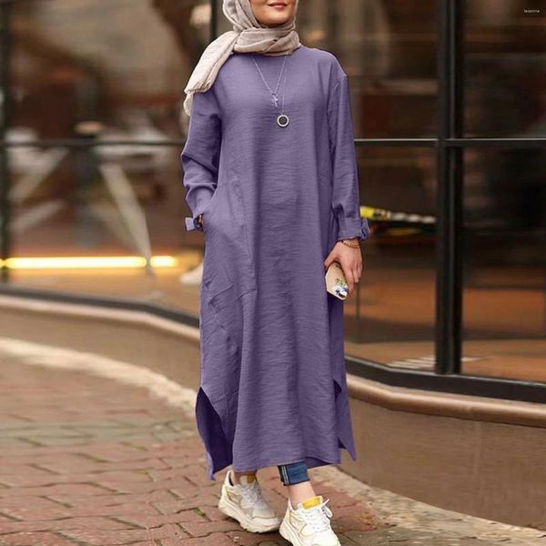 Roupas étnicas 2024 Vintage Muslim Maxi Dress Sundress feminino Manga longa vestidos feminino feminino femme hijab festival