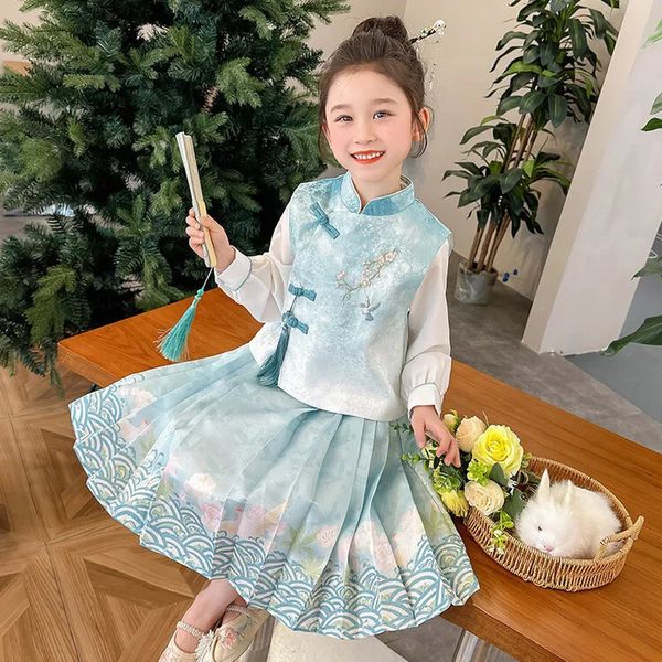 Meninas chinesas chinesas super fadas hanfu crianças figurmume tang terno vestido criança estilo princesa roupas de bebê 240403