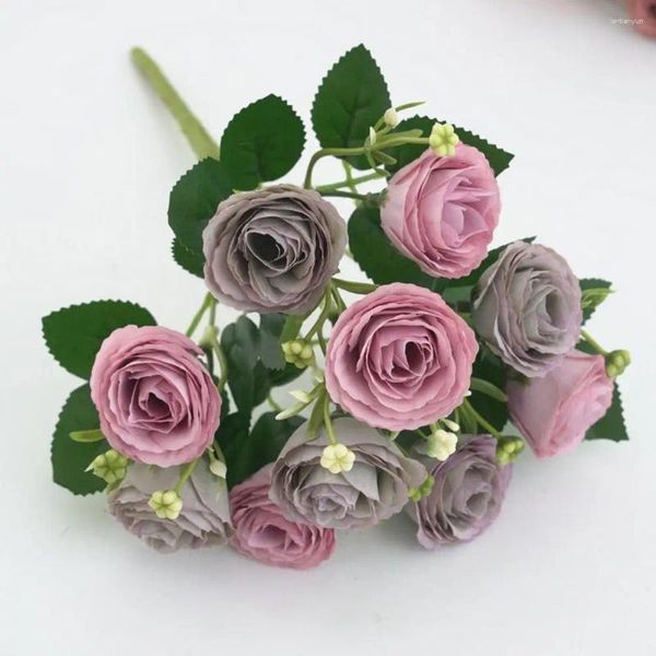 Dekorative Blumen Allwetter künstlicher Blume Realistischer Rosenzweig mit STEM 10 Head Faux Decoration für Home Wedding Party