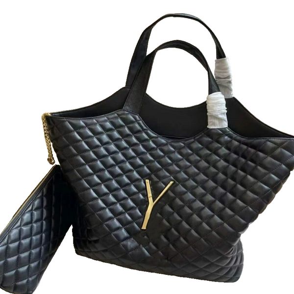 Moda yeni klasik alışveriş çantası tasarımcısı büyük kapasiteli kadın aksiller banliyö çantası 50cm boyutu siyah renk lüks el fatura omuz çantası elmas kontrol tasarım çantası