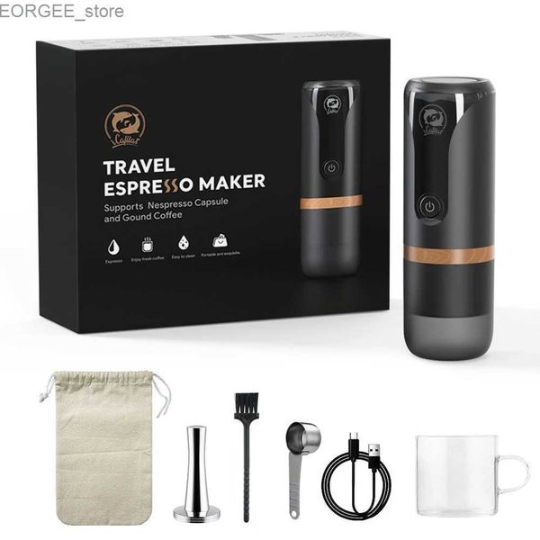 Cafeteiras de cafeteira 120ml Máquina de café elétrica USB Carregamento de aço inoxidável Pistão de café portátil Mini Limpeza automática Home Office Y240403