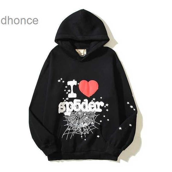 Designer New Spring e Autumn Hoodie American Trendy Spider Web I Love Red Heart Sovevenir Casual