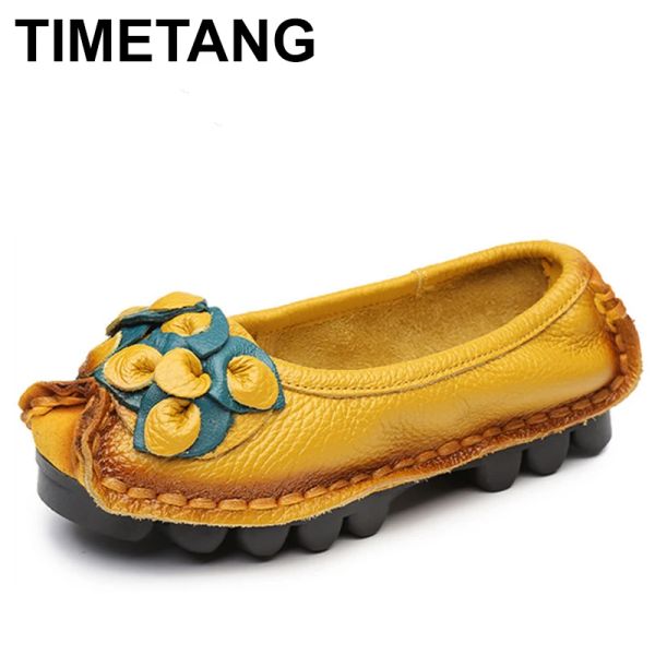 Mocas Timetang Hot Sell Designer Handmade Feminino Sapatos de couro genuíno Mulheres sapatos Flats Sapatos 5 cores Sapatos de balé vintage Mulher C327