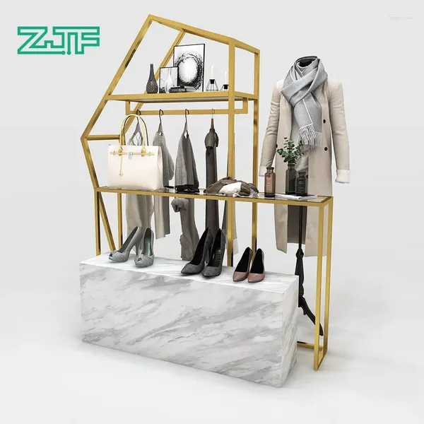 Piatti decorativi Espositore per prodotti di lusso dorati Piattaforma scorrevole per esposizione combinata in marmo