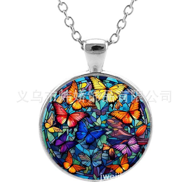 Anhänger Halsketten blau lila magische Schmetterling Halskette Schöne Insekten Blumen Glas Edelstein Langkette handgefertigt