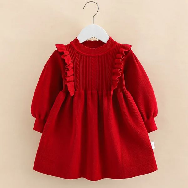 2023 Winter 2 3 4 5 6 7 8 9 10 12 Jahre Kinder Chirstmas Jahr Verdickung Prinzessin Red Strickkleid für Baby Kinder Mädchen 240326