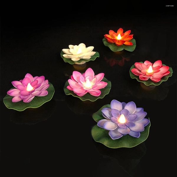 Dekorative Blumen 6pcs künstliches Licht LED LOTUS WASHERORTE FAKE TOND LIGIE LILY WASSER LANTER FESTival Dekoration