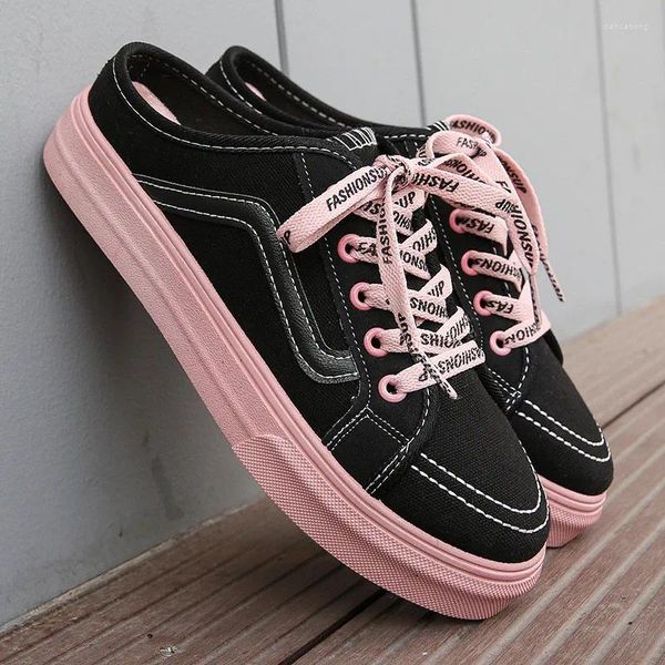 Fitness Shoes Canvas Mulheres 2024 Spring e Aummer Feminino Casual Feminino Sem o calcanhar Apoio um pedal preguiçoso 789