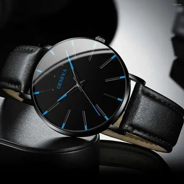 Нарученные часы 1pcs мужская мода простая синяя игольчатая циферблат указатель Quartz Belt Watch Luxury Leather Business Ramadan подарок