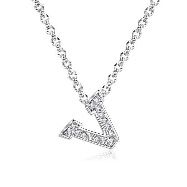 Colar com pingente de diamante completo da letra V para mulheres banhado a ouro 14k, conjunto de cobre com corrente de colar de zircônia, joias_voghion.com