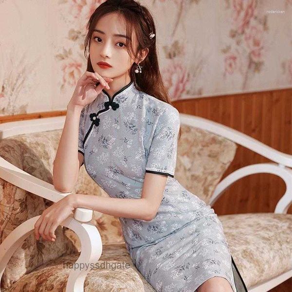 Ethnische Kleidung 2023 Sommer Baumwollwäsche verbesserte Cheongsam täglich gestickte Literatur Retro Performance Chinesische Kleid im chinesischen Stil Qipao für