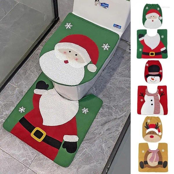 Toilettensitzabdeckungen 2pcs/Set Weihnachtsdeckel Dekorative Teppichset Badezimmer Cartoon Süßes Dekoration Weihnachtsmann Musterabdeckung