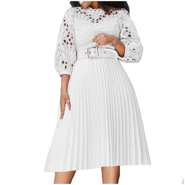 Plus -Size -Kleider eleganter Spitzenausschnitt Midi Kleid y Riched Bund Aline Evening Casual Vestidos Mujer Primavera Verano Drop Lieferung DHBSI