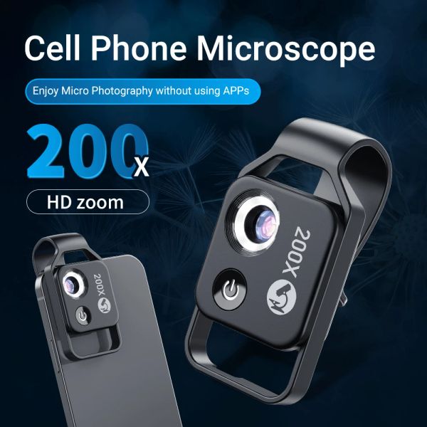 Apexel Digital 200 -fach -Mikroskop -Objektiv mit CPL Mobile LED Guide Light Lampe Mikropockt Supermacro -Objektiv für iPhone Samsung Telefone