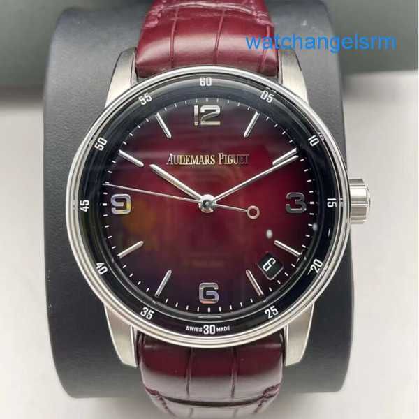 ATHLEISURE AP WRIST Código de relógio 11.59 Series 15210BC Platinum Smoked Wine Moda Red Moda Casual Empresas Back Transparent Mechanical Watch