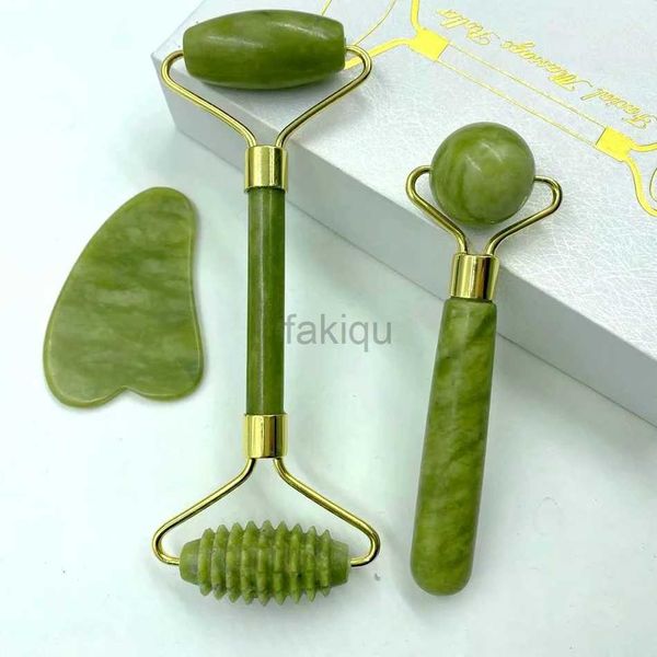 Massage Stones Rocce 3pcs/Set Natural Jade Stone Roller Massager per faccia a faccia guasa rullo massaggio faciale massaggiatore di bellezza per la salute della pelle strumento di sollevamento pelle 240403