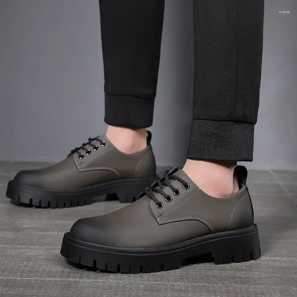 Lässige Schuhe Herren Mode Hochzeitsfeier Kleid natürliches Leder schwarz grau Plattform Schuh Gentleman atmungsbezogene Schuhe Zapatos Chaussure